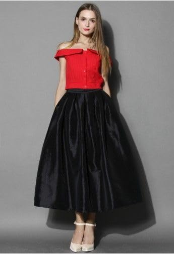 Women Skirt Midi-Length Black Taffeta Skirt – Elegant Special Occasion Skirt2