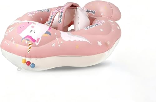 Flotador bebe con sombrilla antivuelco y asiento ergonómico rosa ajustable
