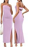 MEROKEETY Women's Strapless Bodycon Maxi Dress Sleeveless Backless Wedding Guest Cocktail Party Tube Dresses, Lilac, Small
