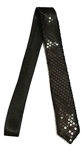 Image of L&L® Handmade Skinny Neck Tie SATIN SEQUINNED Party Plain Fancy Dress Magic Show UK (black)