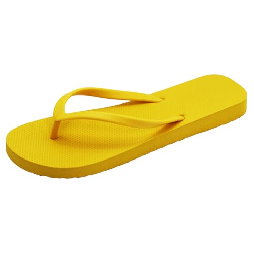 Slim Flip Flops for Women, Ladies Shower Slippers Flat Sandals for Summer Bathroom Beach Pool, Ultra Lightweight Basic Thongs Rubber Soft Slide Slip-on Shoes (Lemon Yellow, Adult, Women, 4, Numeric Range, US Footwear Size System, 5, Medium)