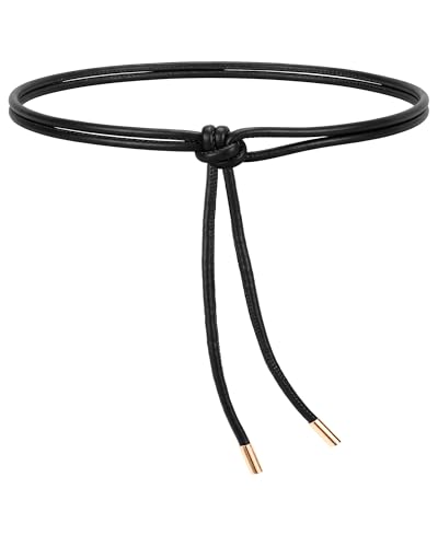 SANSTHS Rope Belts for Women Adjustable Waist Thin Belt for Dresses Coats and Pants with Golden Pendant Black S