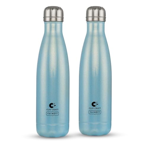 Image of Clay Craft Vacbott Stark Sparkle Double Walled|18 Hours Hot and 24 Hours| Cold Water Bottle Vacuum Insulated Flask Bottle|500 ml, 2 Piece, Water Bottles for School, Home, Gym, Leakproof