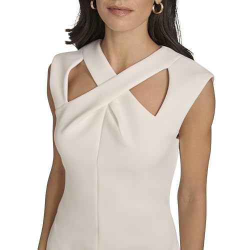Image of Calvin Klein Women's Sleeveles Cutout Crossover Neckline Knee Length Crepe Sheath Dress