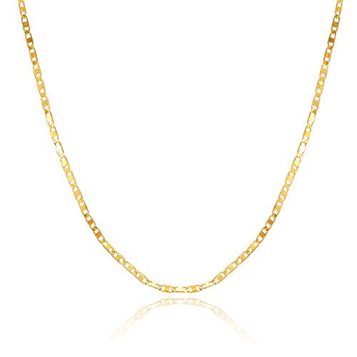 Preisvergleich Produktbild 18 Karat vergoldete Ankerkette Halskette / Ausgefallene Flat Link-Spiegelkette mit kostenloser lebenslanger Ersatzgarantie / Zierlicher viktorianischer Schmuck für Frauen und Männer Elegante Buchkette