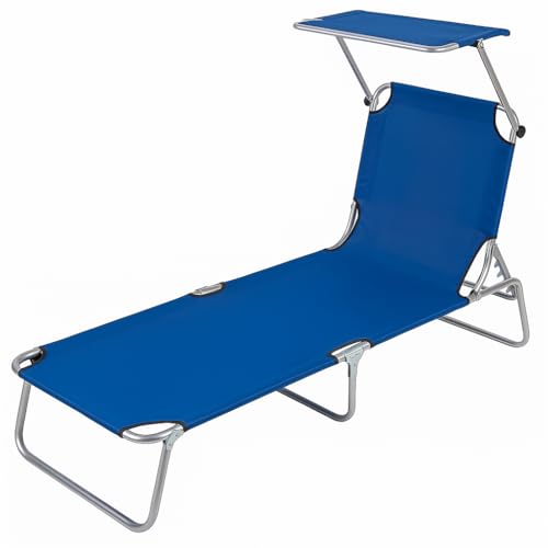 Lettino Prendisole - ANTIRUGGINE - CON TETTUCCIO REMOVIBILE, Tessuto Oxford Traspirante E Antistrappo, Schienale Regolabile Su 4 Livelli, 187x58x36cm, Blu
