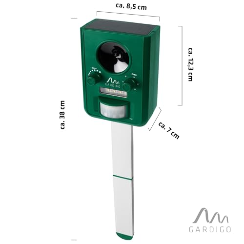 GARDIGO® Tiervertreiber Ultraschall Solar | Katzenschreck und Marderabwehr mit Blitzlicht | Multifrequenz Gerät, 5 Modi, Gesamtfläche ca. 75m² (ca. 9 m, 110°) | Inklusive Batterien & USB-Ladekabel