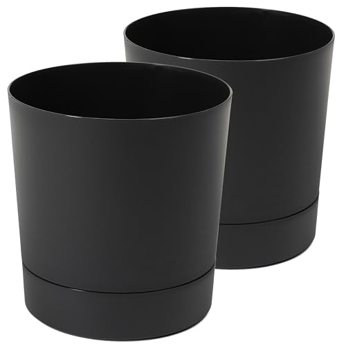 Tymar Blumentopf mit Untersetzer, 2er-Pack, dekorativer Pflanzentopf aus Kunststoff, Moderne, Runde Form, für Innenräume (ø 11 cm, (2pack) Schwarz)