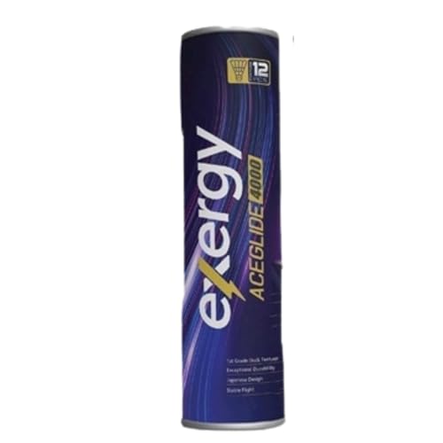 Image of EXERGY Aceglide 4000 Feather Shuttlecock, 1st Grade Duck Feather, Natural Cork Base, High Durability, Stable Flight & Precision Control, Off White, Pack of 12