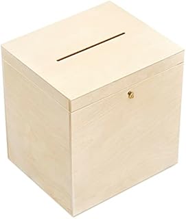Creative Deco Lockable Wooden Wedding Card Box | 29x25x30cm Unpainted Plain Storage Box with Lid | Wood Keepsake Memory Trinket Chest for Post | Perfect for Decoupage Gift Birthdays Arts & Crafts