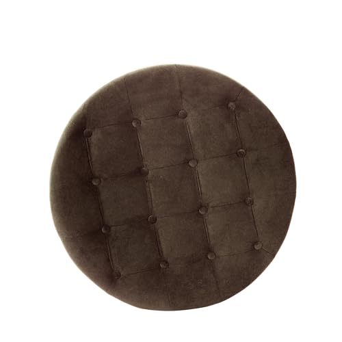 Image of HomePop 28 inch Button Tufted Velvet Round Storage Ottoman - Chocolate Brown Velvet