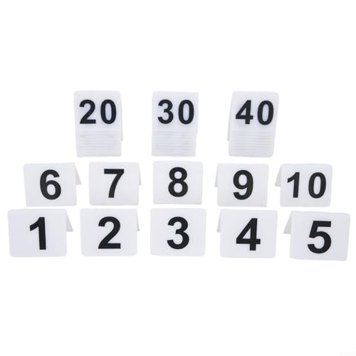 Besttoolifes Letreros acrílicos con números de mesa del 1 al 40 números negros atrevidos, fondo blanco y amarillo, servicio rápido, restaurante, comedor (blanco 1-40)