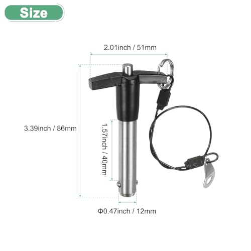 M METERXITY T-Griff-Sperrstift, 15/32 [12mm] Durchmesser, 1-9/16 [40mm] Verwendungslänge Druckknopf-Schnellverschluss-Stifte mit Lanyard-Kabel [304 Edelstahl]