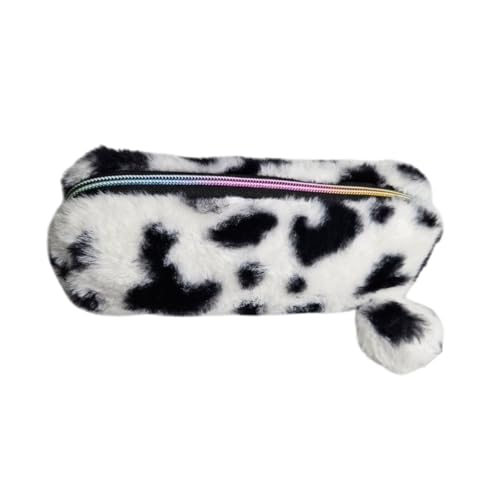 Estojo Escolar Pelúcia Vaquinha Multiuso Zíper Pompom Fofo