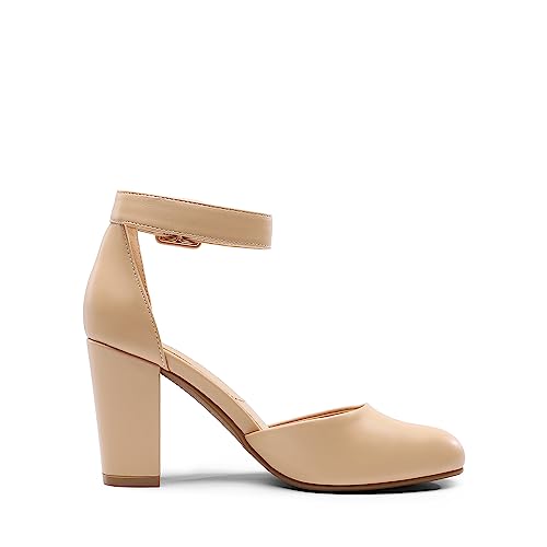 DREAM PAIRS Women's High Heel Ankle Strap Closed Toe Chunky Wedding Pumps Shoes4