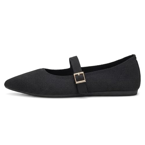 Frank Mully Women's Mesh Flats Mary Jane Shoes Pointed Toe Lightweight with Adjustable Instep Strap Knit Flat Shoes for Women Dressy Casual Washable Walking Shoes Solid Black by Frank Mully - Used condition - Image 5