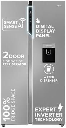 Haier 596L Frost Free Side by Side Refrigerator with Water Dispenser (HRS-682SWDU1, Shiny Steel)