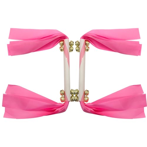 Lovecheer 2PCS Spirit Sticks Cheerleading Bell Pink Noise Makers with Ribbons for Wedding Birthday Christmas Festival Music Dance Party Noisemakers