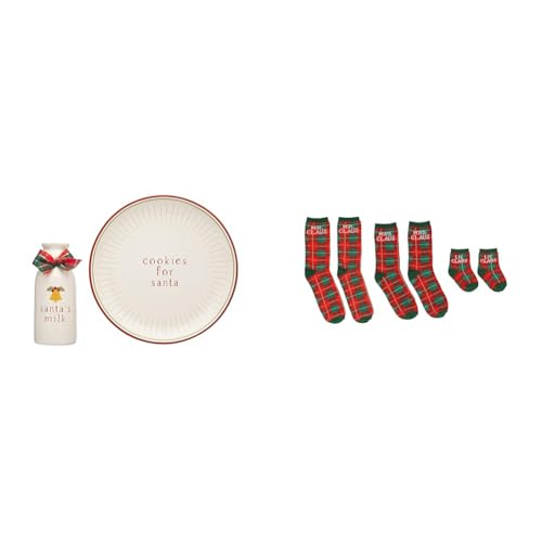 Bundle of Pearhead Christmas Cookies for Santa Plate, Santa's Milk Jug + Baby Family Socks, Christmas Plaid, One Size image 2