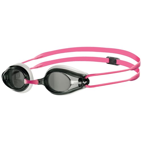 ARENA Tracks Unisex Adult Essential Racing Swim Goggles for Competitive Swimmers FINA-Approved Anti-Fog Coated Non-Mirror Lens, White/Smoke/Fuchsia