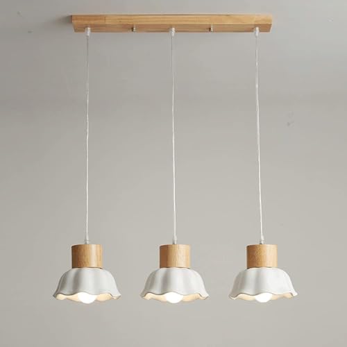 Luminaire suspendu de plafond rustique à 3 lumières avec abat-jour céramique blanche