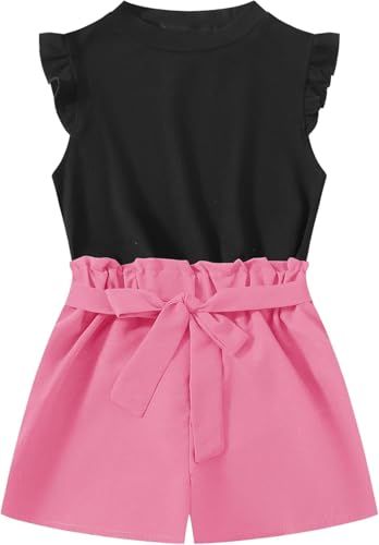 Image of Girls 2 Piece Outfit Summer Short Sets Tee Top T-shirt and Shorts with Belt Floral Print Clothing Sets