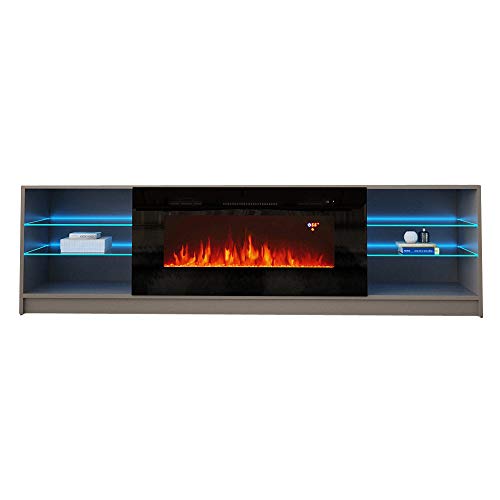 MEBLE FURNITURE & RUGS Boston 01 Electric Fireplace Modern 79\" TV Stand (Gray)