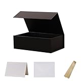 UoeRing 1 Pcs Black Gift Box,9.5x6x3 Magnetic Gift Box for Presents with Lids Rectangle Collapsible for Bridesmaid Proposal Box,Wedding,Christmas,Birthday Gift Packging with Ribbon Card Envelope
