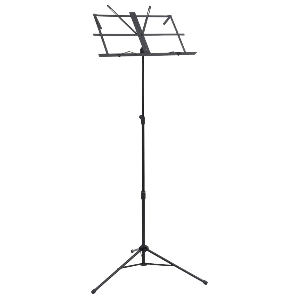 Atril negro de acero, altura ajustable de 66 a 130 cm, con soporte para partituras de 46,5 x 29 cm, plegable para escenario, estudio, concierto, casa