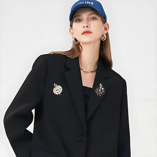 Image of 2PCS Paint Palette Brooch Pin for Women Fashion Colorful Rhinestone Artist Paint Palette Brooch Painting Lovers Artists Dress Accessories Jewelry