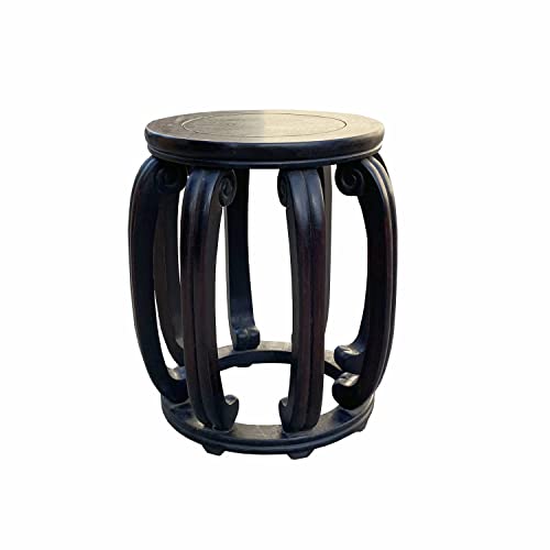 Chinese Oriental Dark Brown Wood Craw Barrel Shape Stool Acs7098