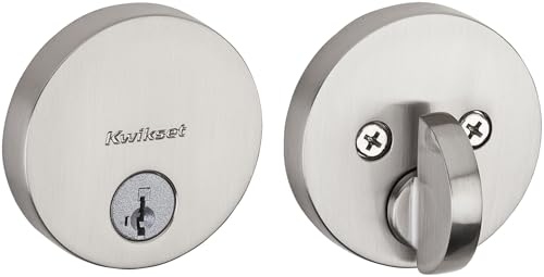 Kwikset 92580-002 258 Uptown Low Profile Slim Round Modern Contemporary Single Cylinder Deadbolt Door Lock featuring SmartKey Security in Satin Nickel