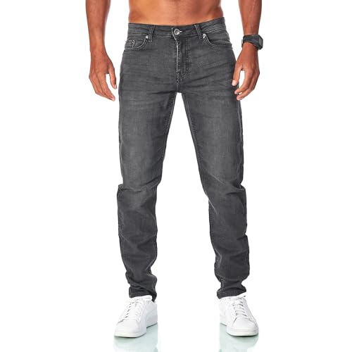 JEEL Herren Sweat-Jeans - Regular-Fit Straight-Cut - Stretch Washed Denim-Look - Jeans-Hose 04-Grau 34W / 32L