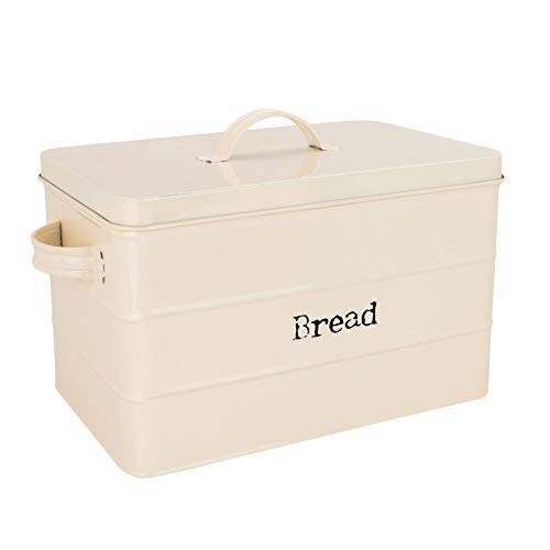 Harbour Housewares Metal Bread Bin - Cream - Vintage Retro Bread Tin Canister Storage Jar Kitchen Caddy Food Storage Box Container with Tight Fit Lid for Kitchen Organisation & Home Décor