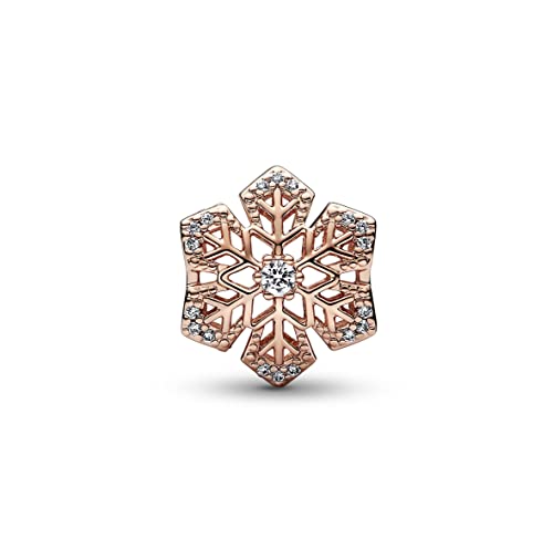 Pandora Moments Dije festivo con diseño de copo de nieve chapado en oro rosa de 14 quilates con circonitas cúbicas transparentes