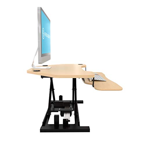 VersaDesk USA Manufactured | Power Pro Corner - 36" Electric Height-Adjustable Standing Desk Riser | Sit to Stand Desktop with Keyboard and Mouse Tray + USB Charging Port | Maple - Thumbnail 4