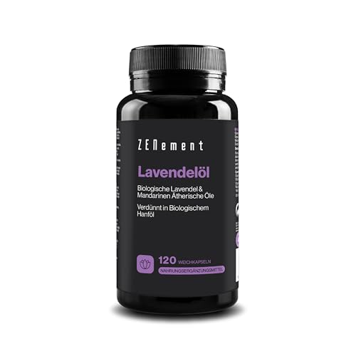 Lavendelöl - Mit Ätherischen Bio-Ölen aus Lavendel Mandarine und Bio-Hanföl Vitamin E - 120 Weichkapseln Fortschrittliche Formel für Entspannung und Inneres Gleichgewicht - Zenement