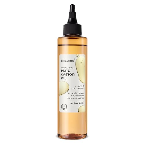 Brillare 100% Pure Cold-Pressed Castor Oil for Hair & Skin| Strengthens Hair Roots, Thickens Eyelashes & Moisturizes Skin