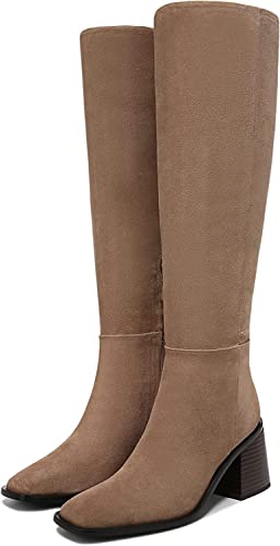 Sam Edelman Wade Stacked Heel Square Toe Retro Wide Calf Knee High Fashion Boots