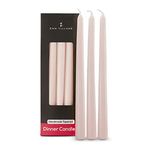 Zan Village Homeware Candle Company Taper Dinner Candles, 10 Pack, Long-Lasting 7-Hour Burn Time, Classic Long Venetian Style, Unscented, Dripless Candling, Made in The UK - Ivory, White
