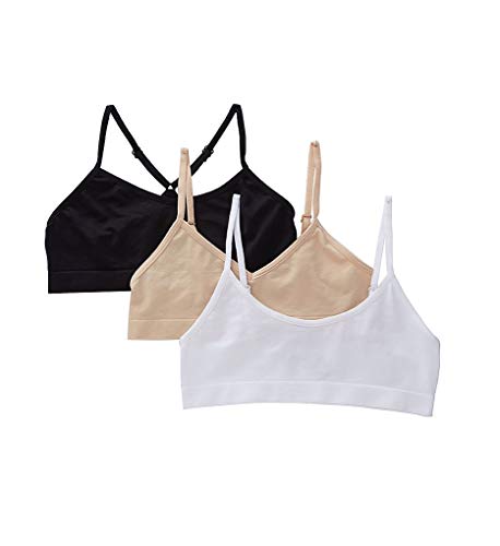 Maidenform Girls' Seamless 3-Pack Beginner Crop Bra (Little Big Kids), Nude/White/Black, Large