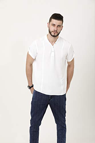 Image of Identiti Men's Cotton Solid Full Sleeve Slim Fit Shirt with Mandarin Collar