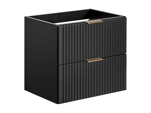 Vente-unique - Meuble sous Vasque Suspendu strié - Noir - L60 cm - ZEVARA
