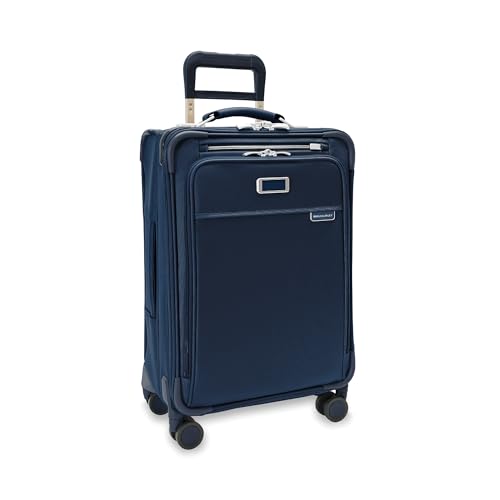 Image of Briggs & Riley Essential 22 inch Carry On Expandable Spinner - Luggage for Travel, Suitcases with Wheels, Softside Rolling Bag for Men & Women, Self-Repairing Zipper - Baseline Collection, Navy
