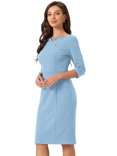 Image of Allegra K Work Dress for Women 3 /4 Sleeve Boat Neck Back Slit Sheath 2026 Professional Bodycon Business Casual Dresses