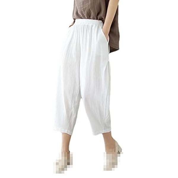 Deepsko Dames zomer katoen en linnen bijgesneden losse elastische taille harembroek