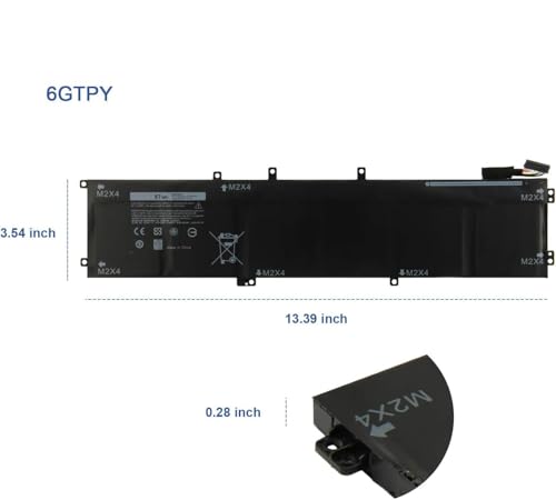 Image of 97Wh 6GTPY Laptop Battery for Dell XPS 15 9550 9560 9570 7590 Inspiron 15 7500 7501 7590 7591 Vostro 7500 7590 i7-7700HQ 5D91C GPM03 4GVGH 1P6KD 5XJ28 5D91C 5041C D1545 D1645 D1745