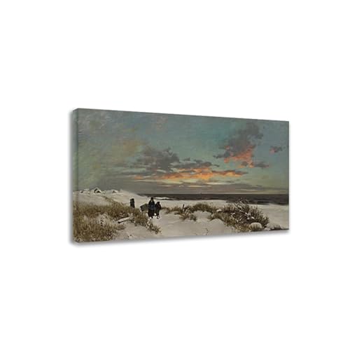 Peinture LXURY Saltzman Soirée d'hiver au bord de la mer, art mural sur toile encadré 30x50