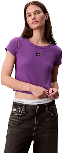 Calvin Klein Damen T-Shirt Kurzarm Woven Rib Baby Tee Cropped, Violett (Smokey Shadow), S – Ansicht 1