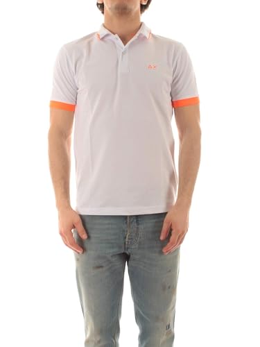  SUN68 Polo Manica Corta A35120 Colletto con Riga Fluo Piccola Tg. XL col. 01 Bianco